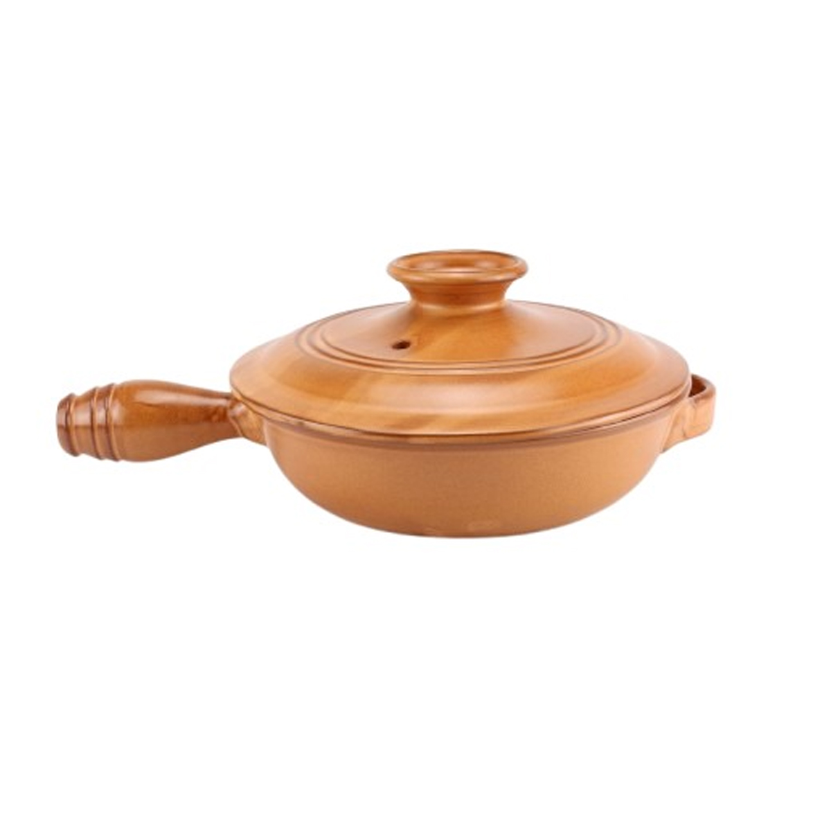 Poêle ronde en caramel effet cuir avec couvercle Ustensiles de cuisson en terre Cuite 2 Litres