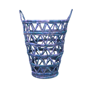 Panier de rangement XL rustique ajouré rond tressé à la main en fibre végétale de palmier naturelle  en bleu