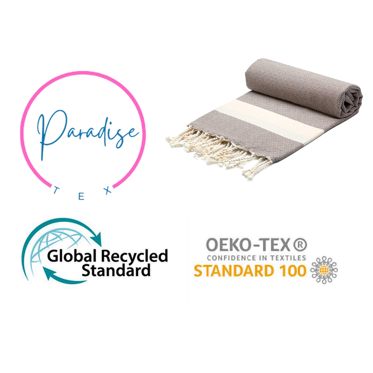 Coffret de 2 Serviette traditionnel polyvalence haut de gamme en coton - Fouta Diamond XL En Beige et taupe rayée blanc A