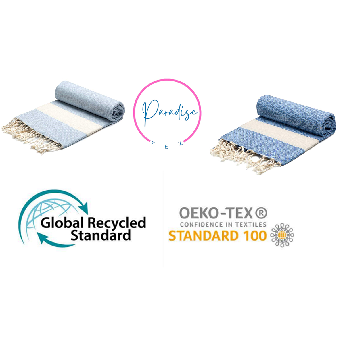 Coffret de 2 Serviette traditionnel polyvalence haut de gamme en coton - Fouta Diamond XL En bleu ciel et Bleu ciel foncé rayée blanc A