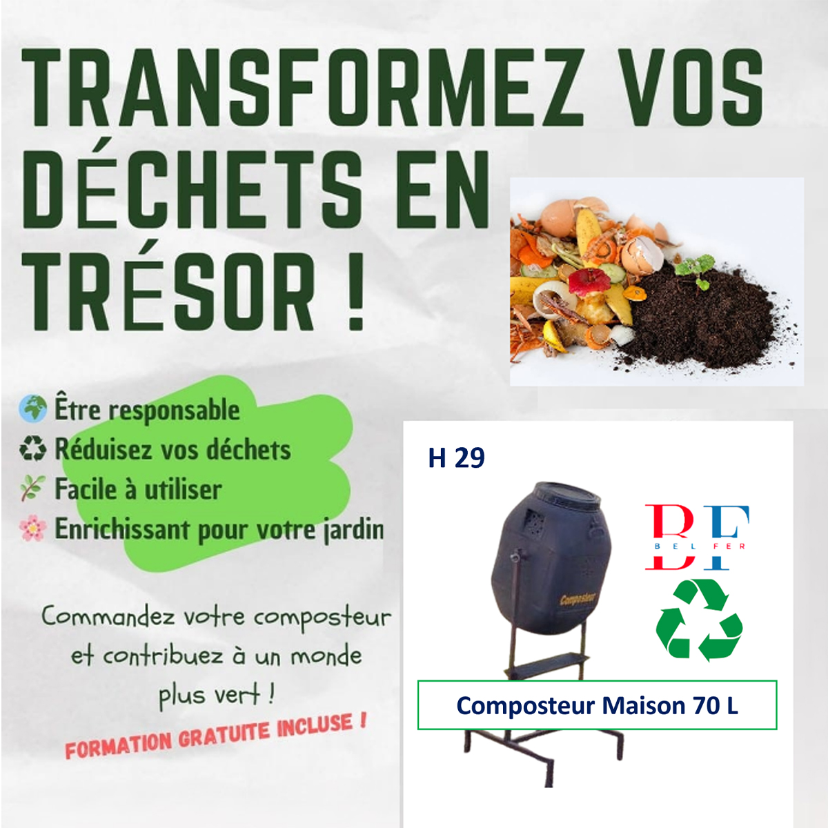 Composteur Maison H 29 - Composteur rotatif 70 L - Produits issus du recyclage A