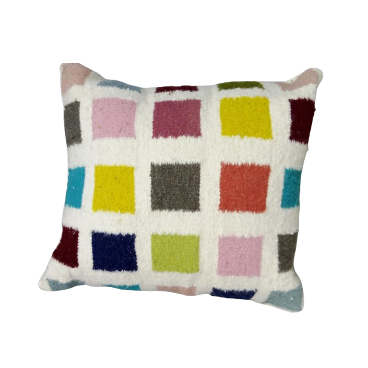 Coussin carré berbère en en 100% laine et Cotton naturelle design margoum en carreaux Multicolores