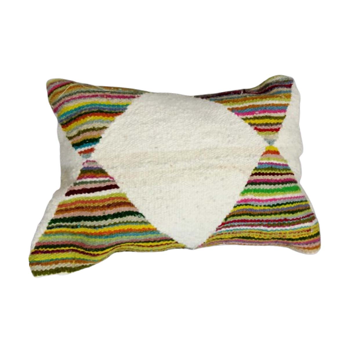 Coussin rectangulaire berbère en en 100% laine et Cotton naturelle design margoum coloré fond blanc