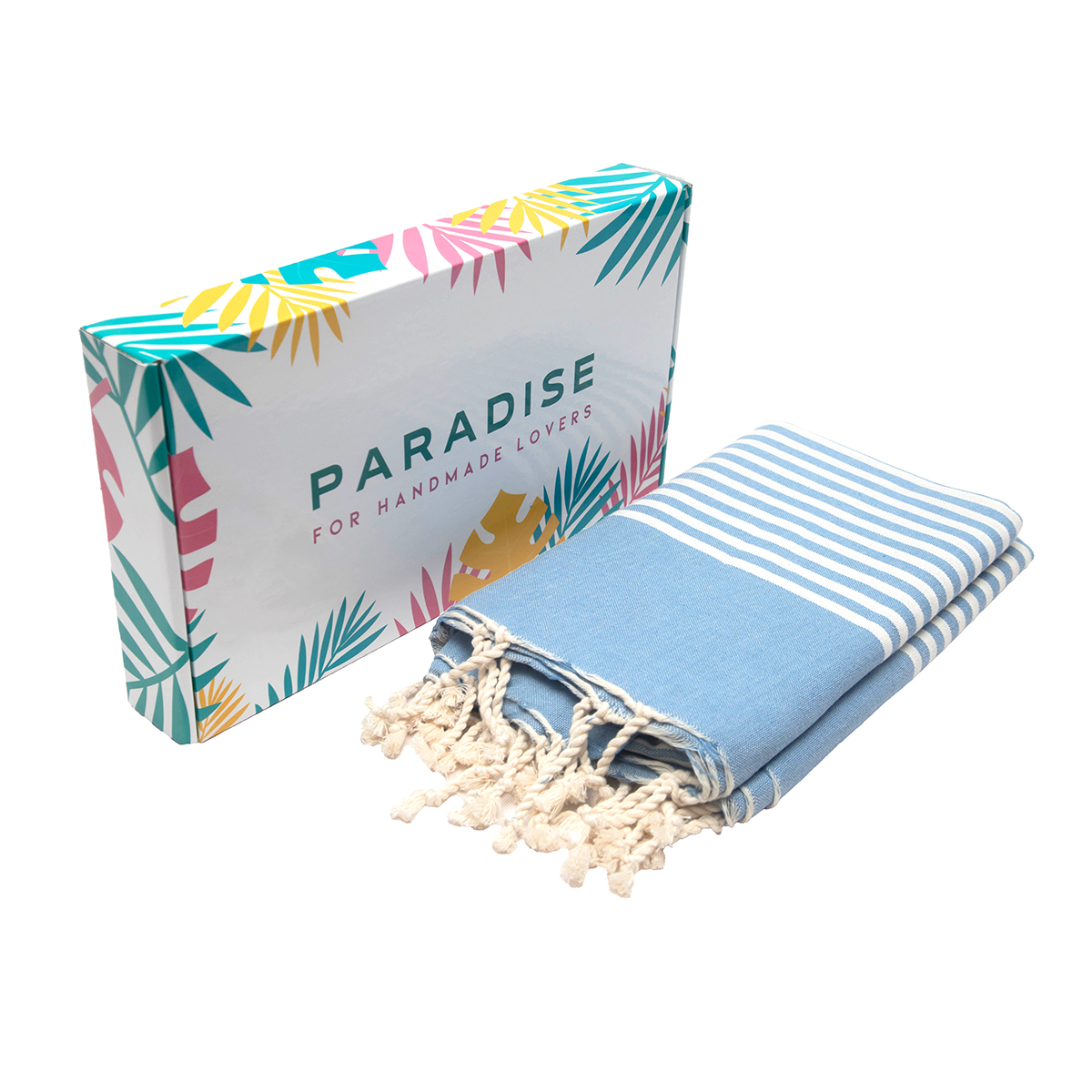 Jeté Arthur en coton XL - multi usage Fabrication artisanale Bleu ciel foncé rayée blanc