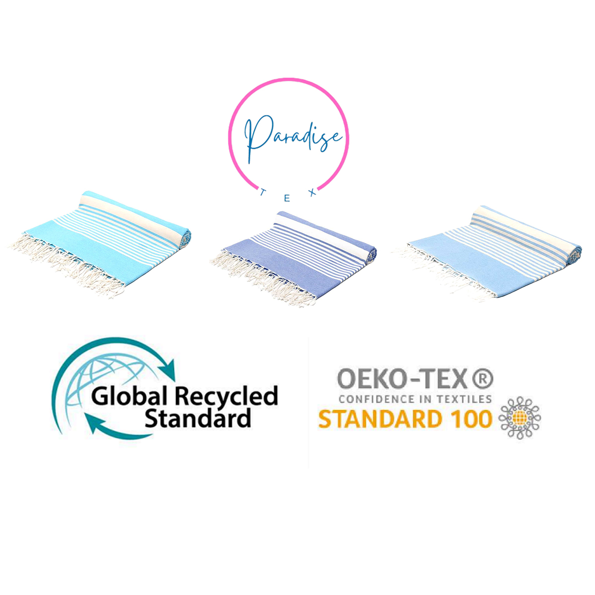 Jeté Arthur en coton XL - multi usage Fabrication artisanale Bleu ciel rayée blanc B