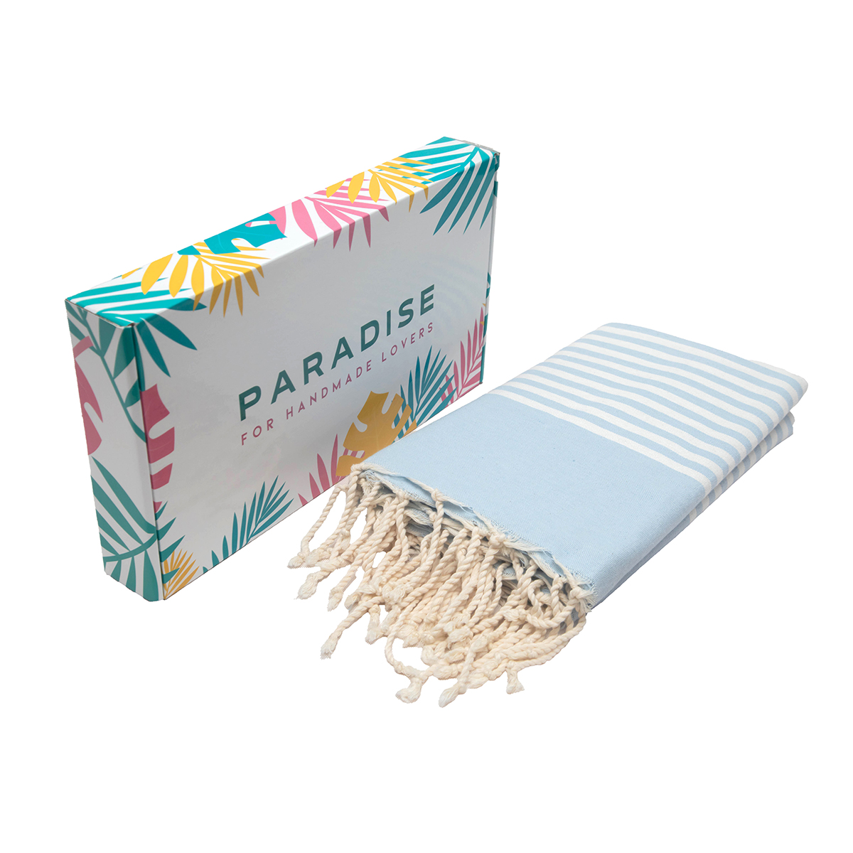 Jeté Arthur en coton XL - multi usage Fabrication artisanale Bleu ciel rayée blanc