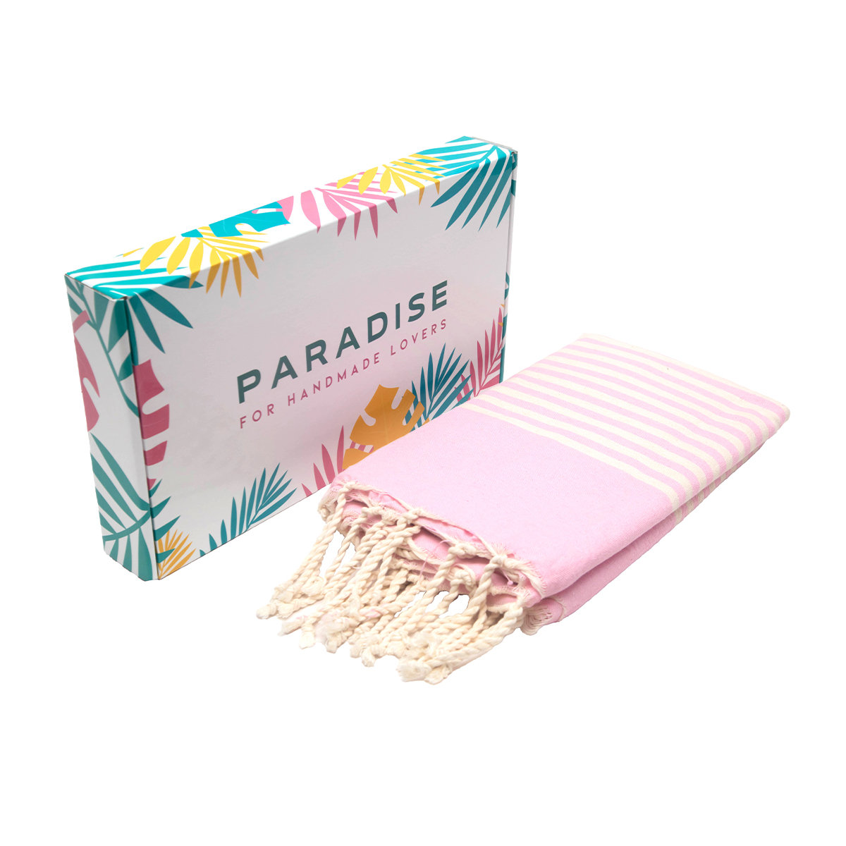 Jeté Arthur en coton XL - multi usage Fabrication artisanale Rose rayée blanc