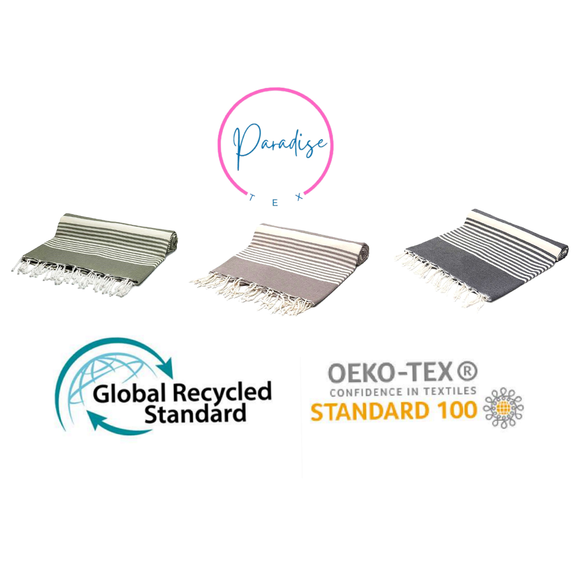 Jeté Arthur en coton XL - multi usage Fabrication artisanale Taupe rayée blanc B