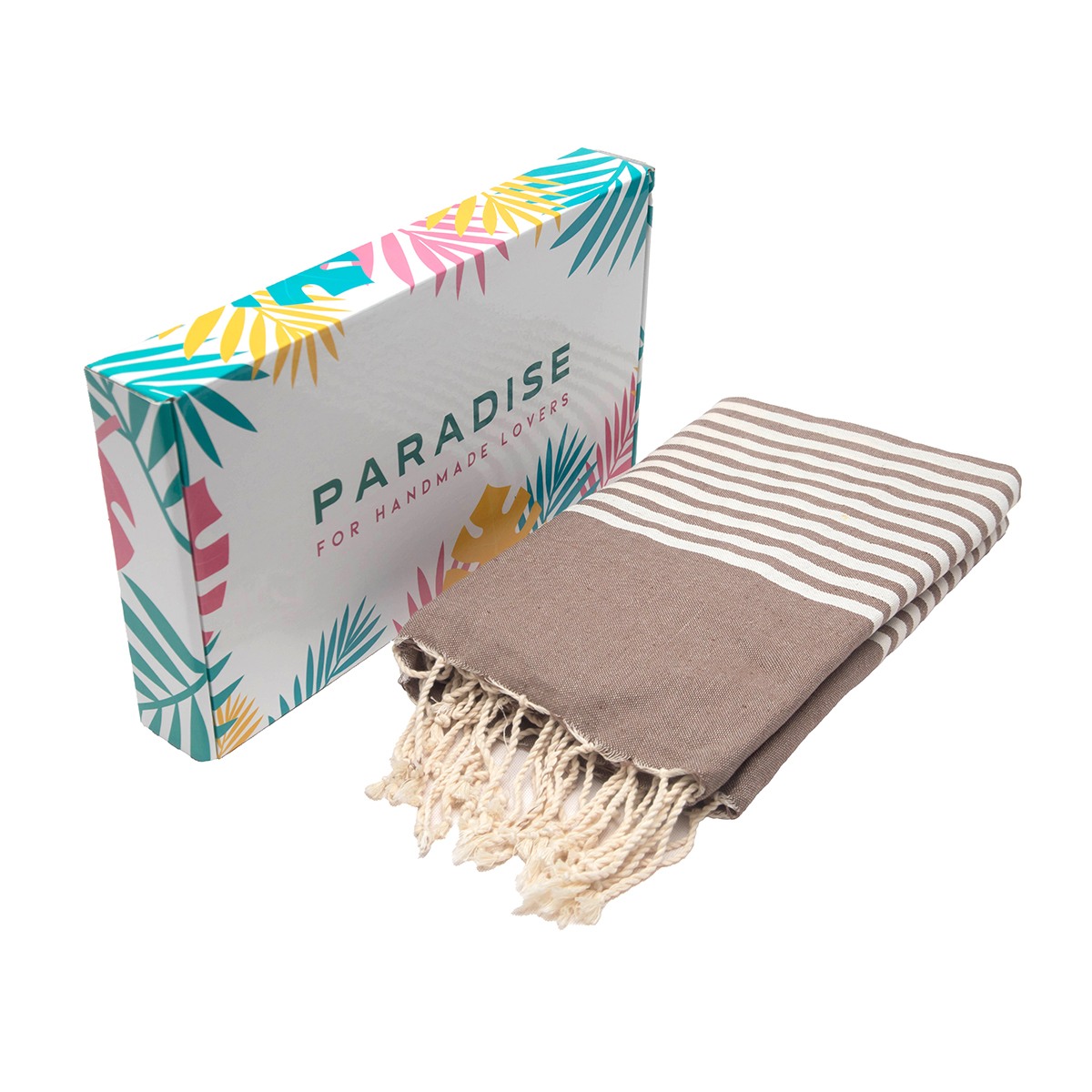 Jeté Arthur en coton XL - multi usage Fabrication artisanale Taupe rayée blanc