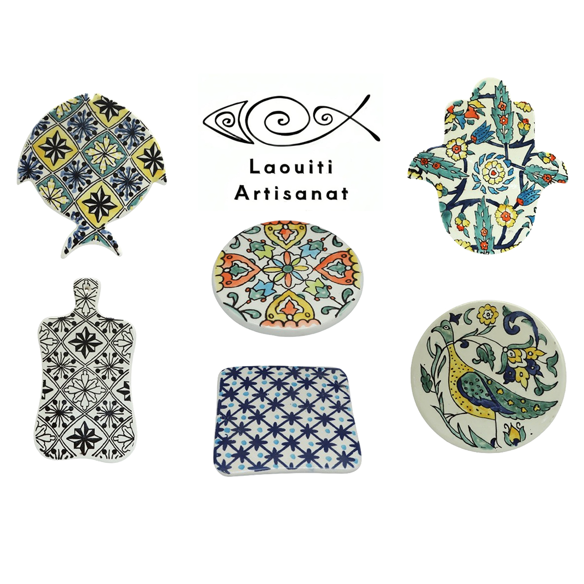 Planche de présentation culinaire rectangulaire en fine céramique fait main motif arabesque B