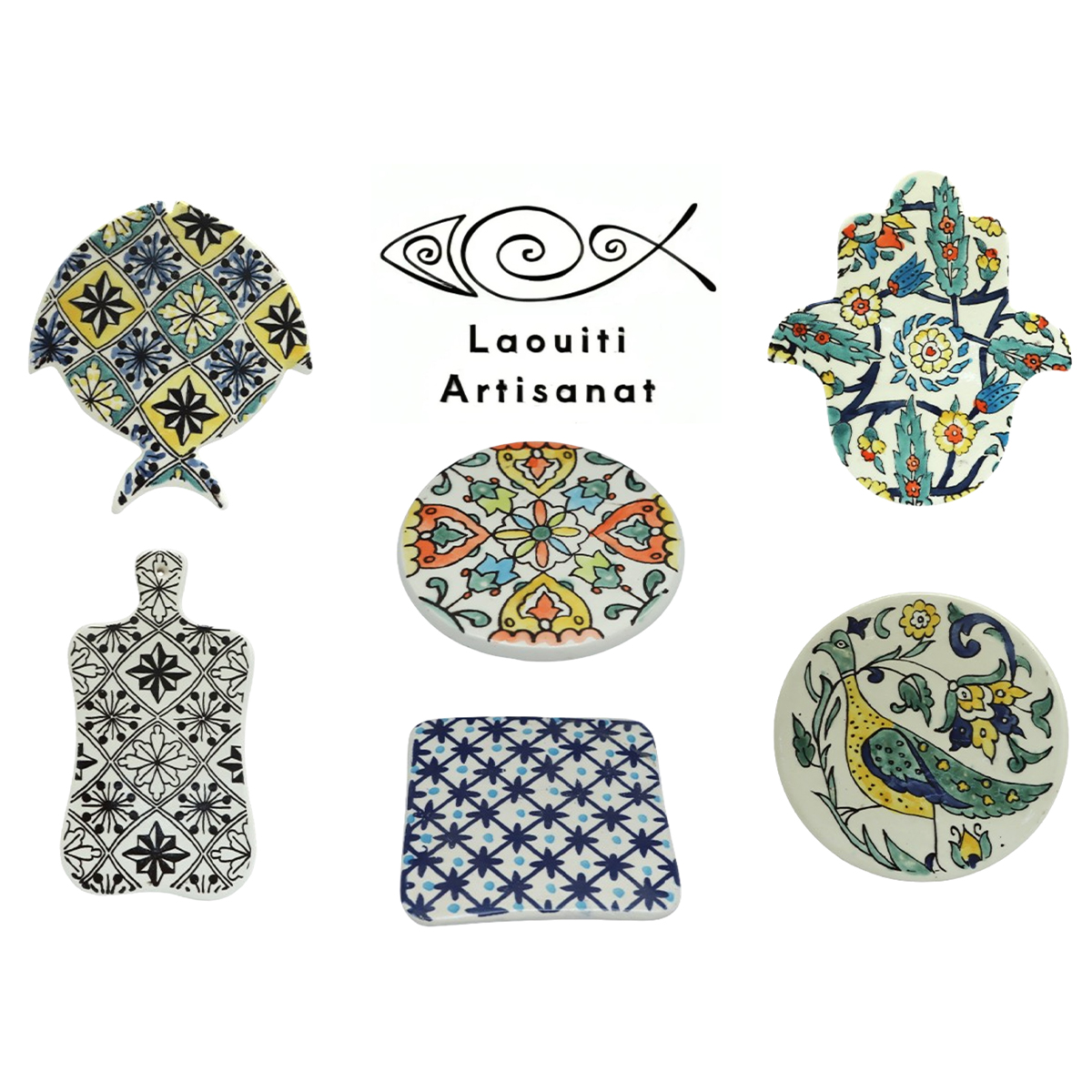 Planche de présentation culinaire rectangulaire en fine céramique fait main motif arabesque B