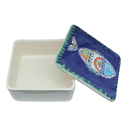 Ramequin carré avec couvercle motif arabesque en fine céramique fait main MM