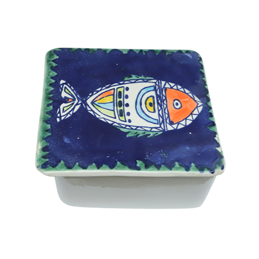 Ramequin carré avec couvercle motif arabesque en fine céramique fait main MM