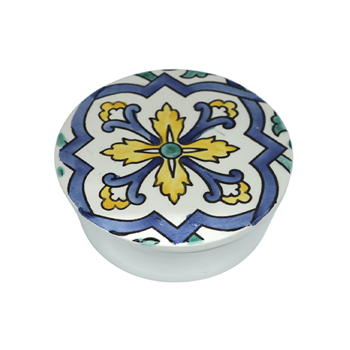 Ramequin rond avec couvercle motif arabesque en fine céramique fait main MM