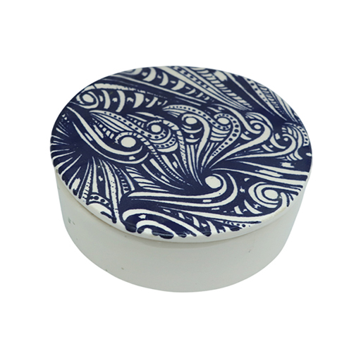 Ramequin rond avec couvercle motif arabesque en fine céramique fait main MM