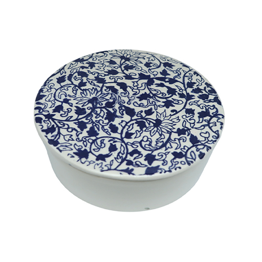 Ramequin rond avec couvercle motif arabesque en fine céramique fait main MM