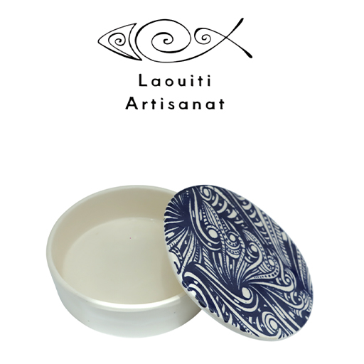 Ramequin rond avec couvercle motif arabesque en fine céramique fait main MM A