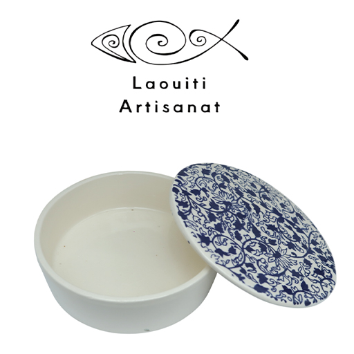 Ramequin rond avec couvercle motif arabesque en fine céramique fait main MM A