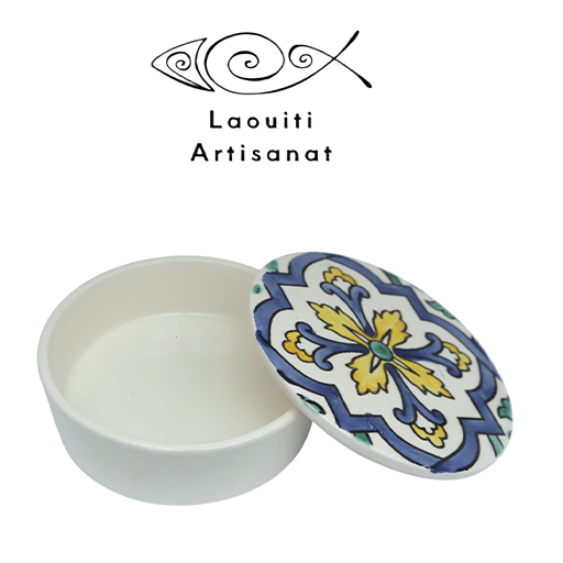 Ramequin rond avec couvercle motif arabesque en fine céramique fait main MM A