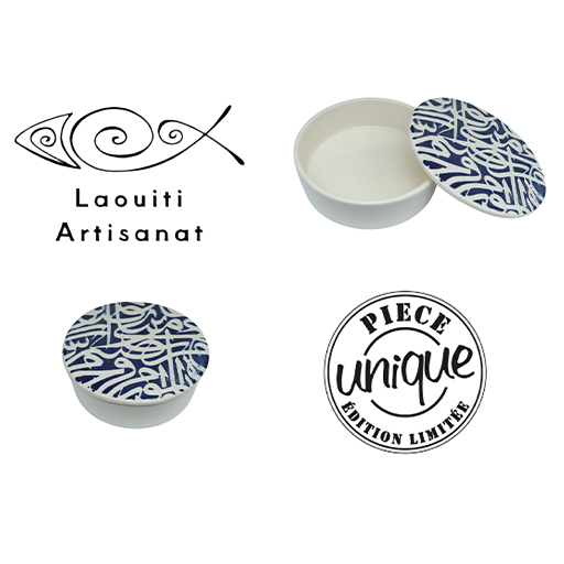 Ramequin rond avec couvercle motif arabesque en fine céramique fait main MM B