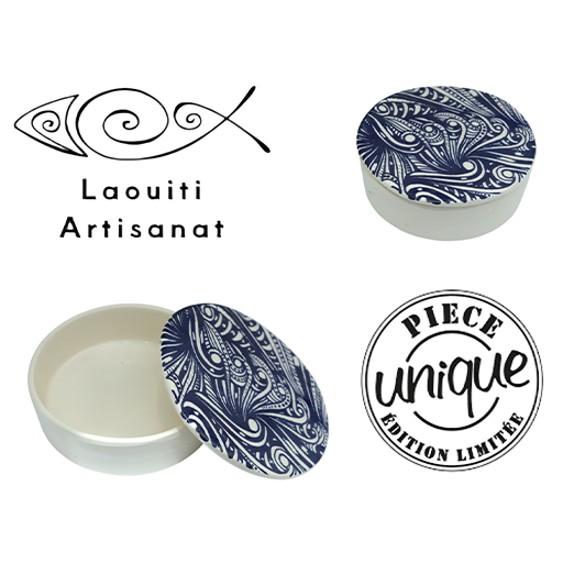 Ramequin rond avec couvercle motif arabesque en fine céramique fait main MM B