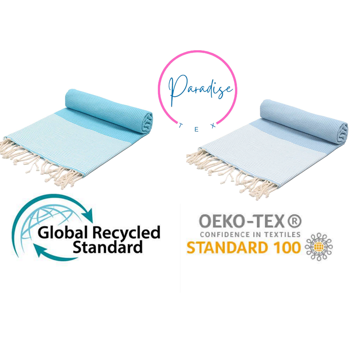 Serviette traditionnel polyvalence haut de gamme en coton - Fouta nid d'abeille XL En Turquoise et Vert d’eau rayée blanc A