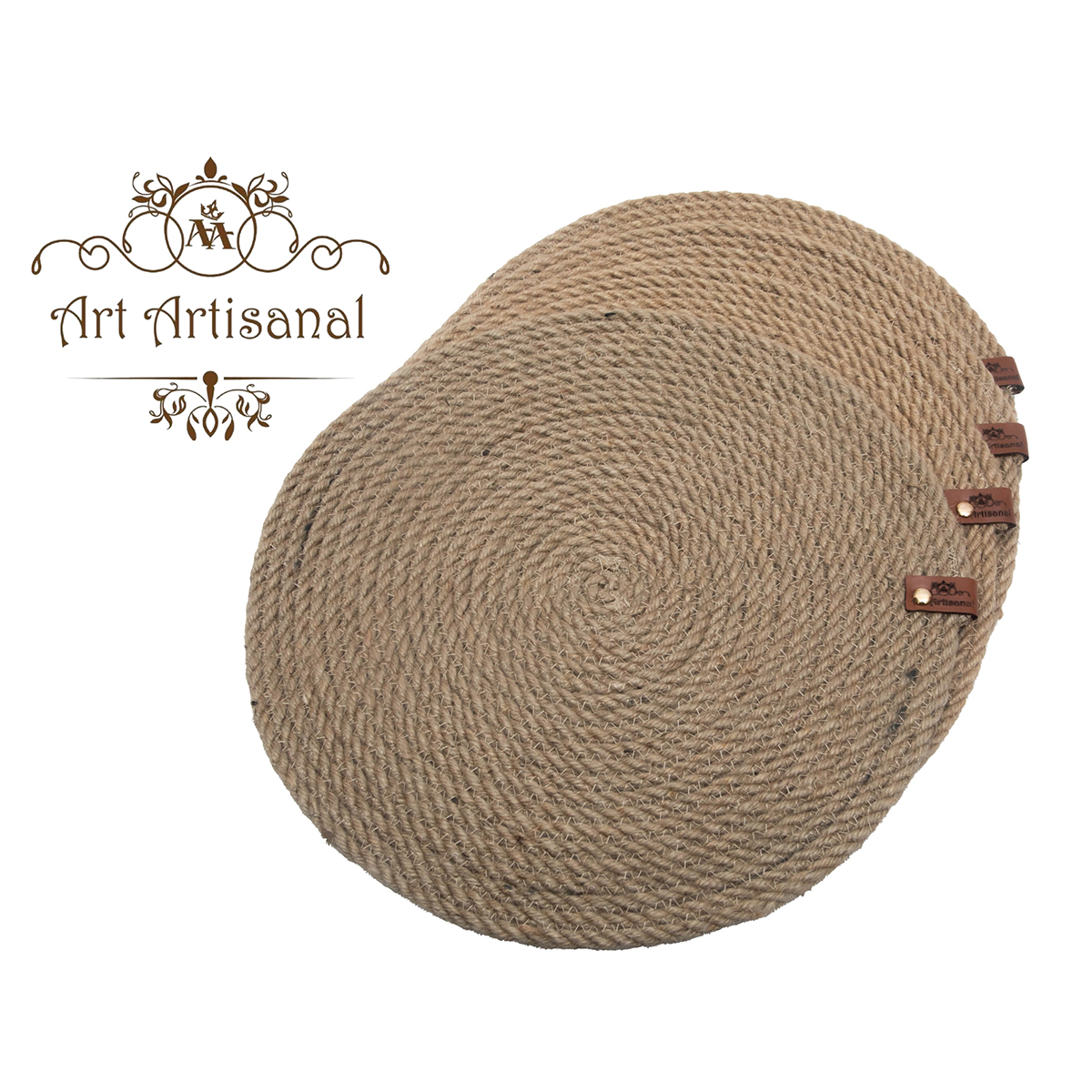 Ensemble de 4 Sets de table rondes en fibre végétale naturelle fait main B