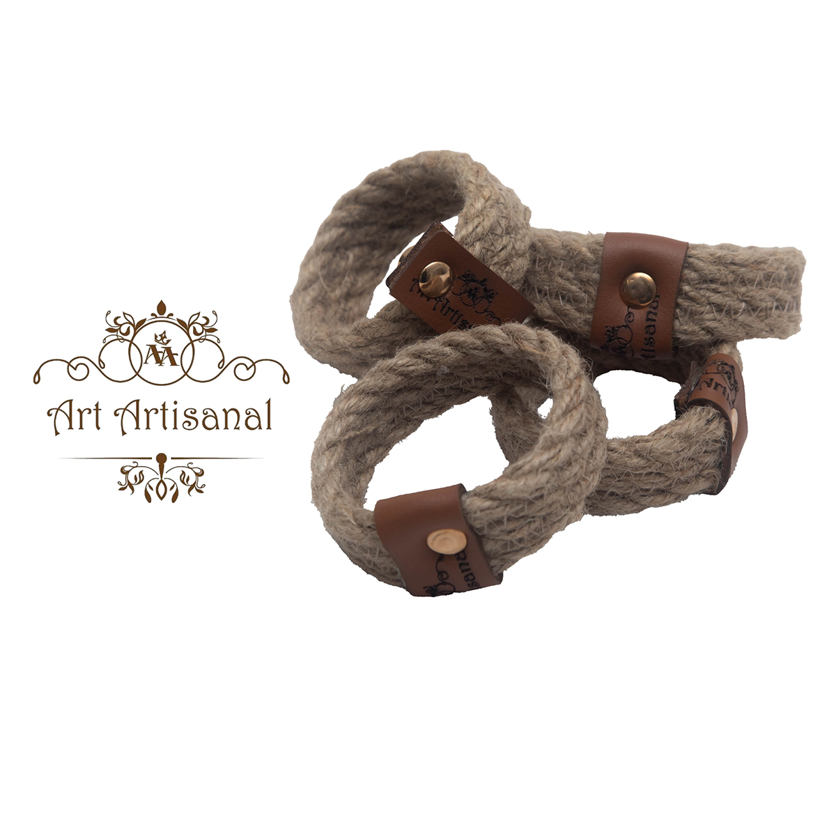 Ensemble de 4 ronds de serviette en fibres naturelles beige fait main A