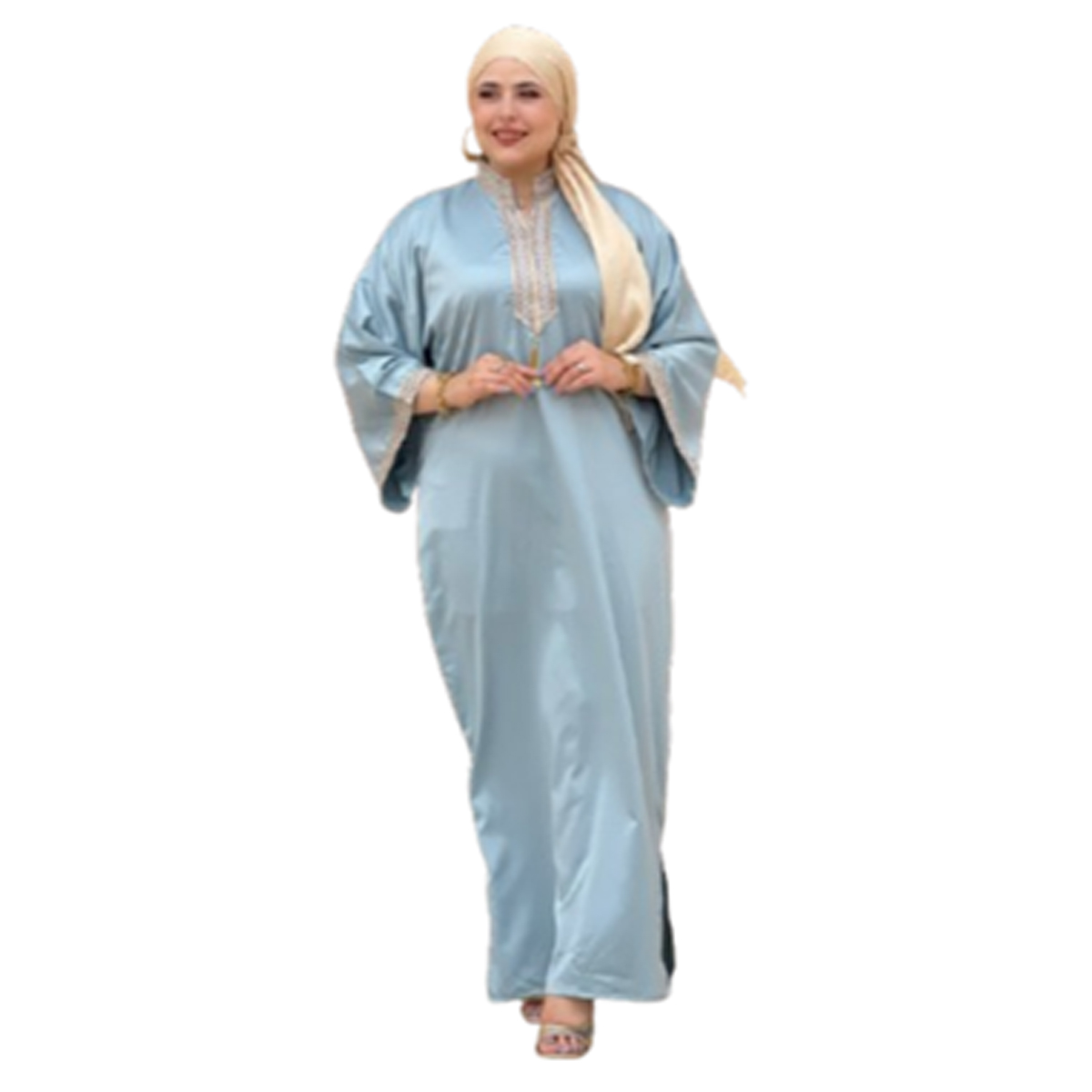 Jebba fashion printemps-été 2025 - Jebba Joury en Satin Osaka en broderie argentée sur la poche et poitrine, en vert D’eau