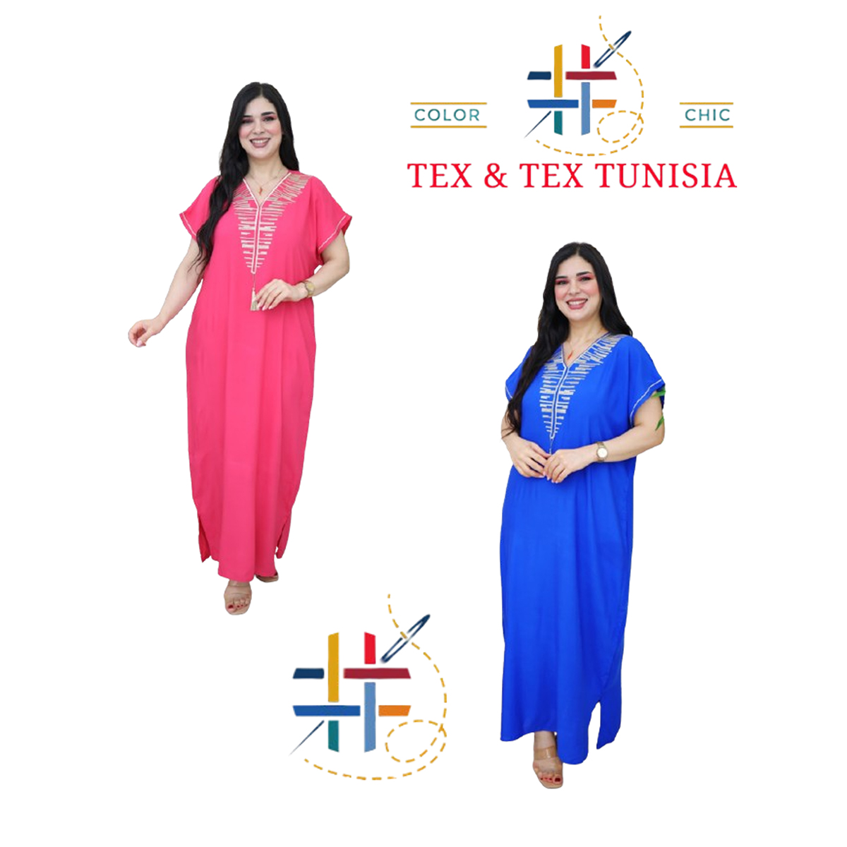 Jebba fashion printemps-été 2025 - Jebba demi manche motif Cléopâtre en broderie dorée col V en rose fuchsia A