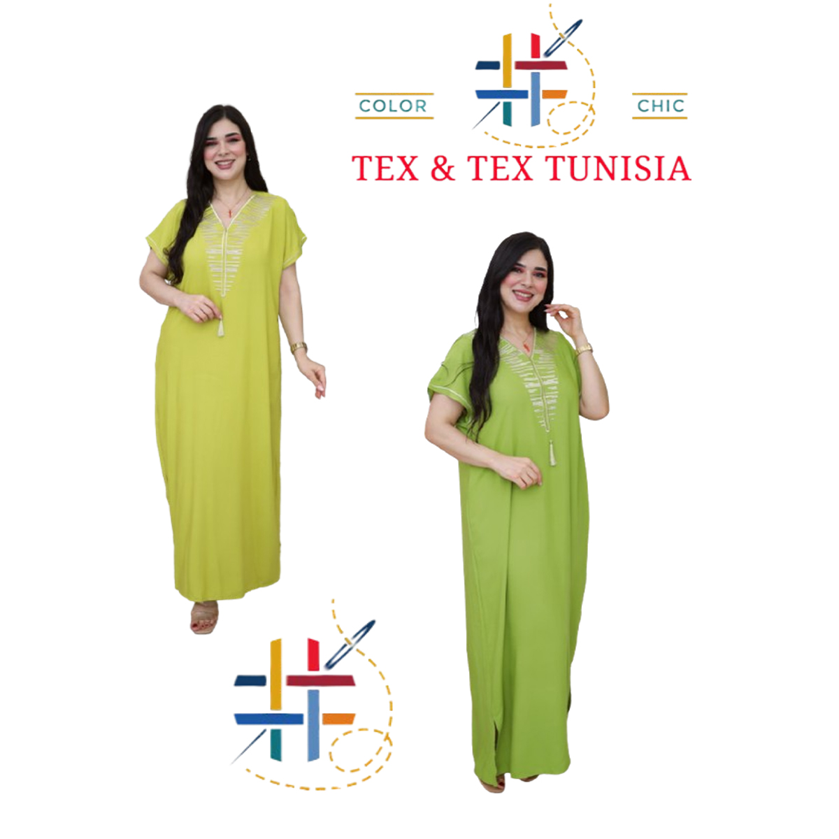 Jebba fashion printemps-été 2025 - Jebba demi manche motif Cléopâtre en broderie dorée col V en vert anis A