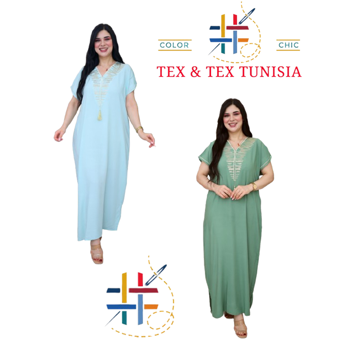 Jebba fashion printemps-été 2025 - Jebba demi manche motif Cléopâtre en broderie dorée col V en vert d’eau A