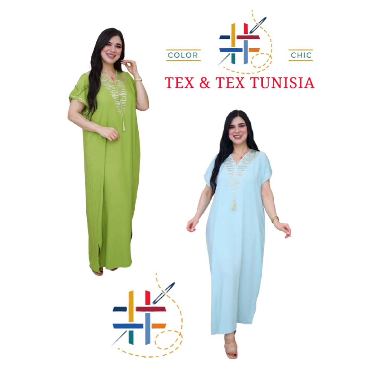 Jebba fashion printemps-été 2025 - Jebba demi manche motif Cléopâtre en broderie dorée col V en vert pistache A