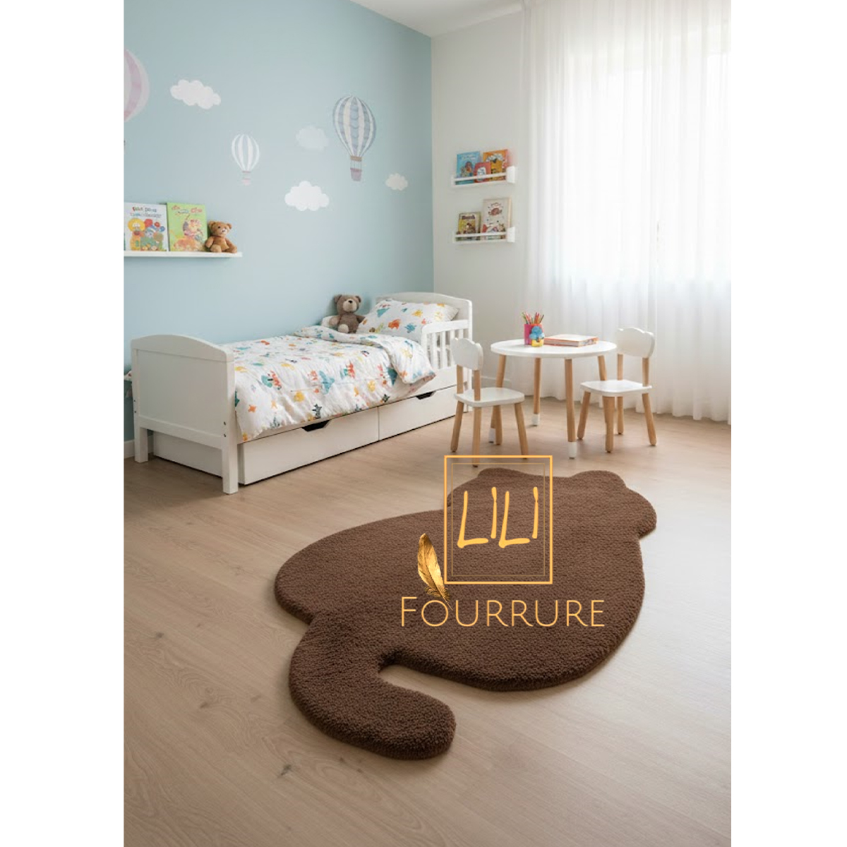 Tapis en fausse fourrure haut de gamme design Chat en marron, tapis de sol antidérapant 2