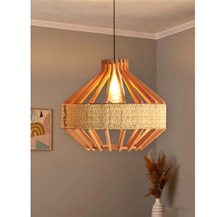 Suspension Trapezz Jonc Lampes design Armin Home Suspension ajourée en lamelles de bois et fibre naturelle de style vintage fabrication artisanale T7 B